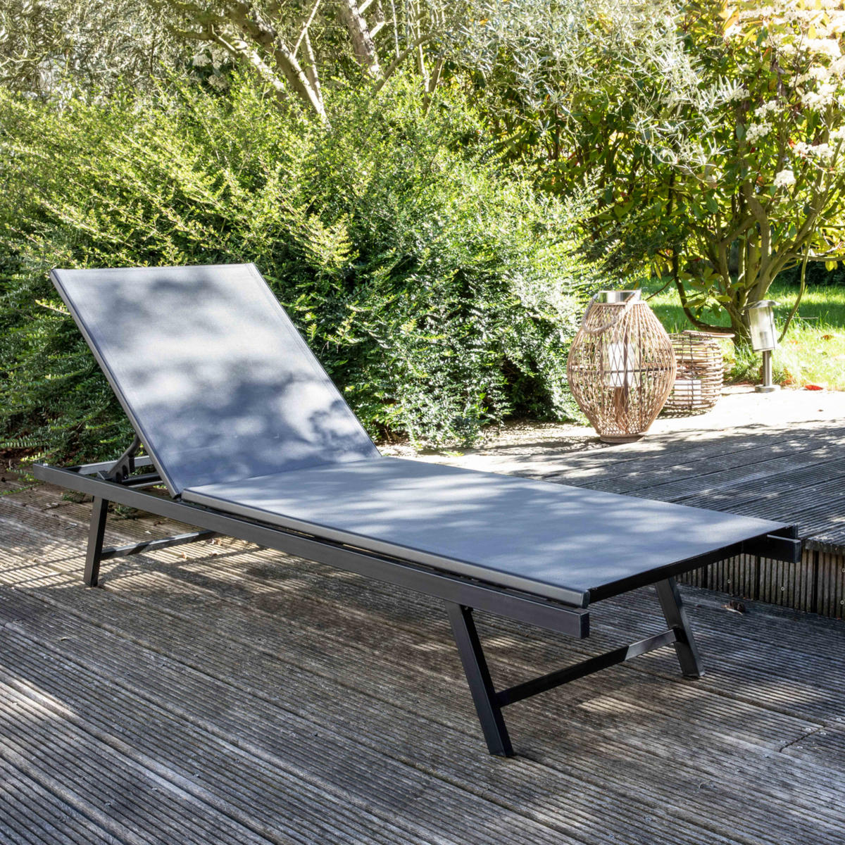 SONNENLIEGE, Grau - Grau, Metall (60/90/195cm) - Oviala