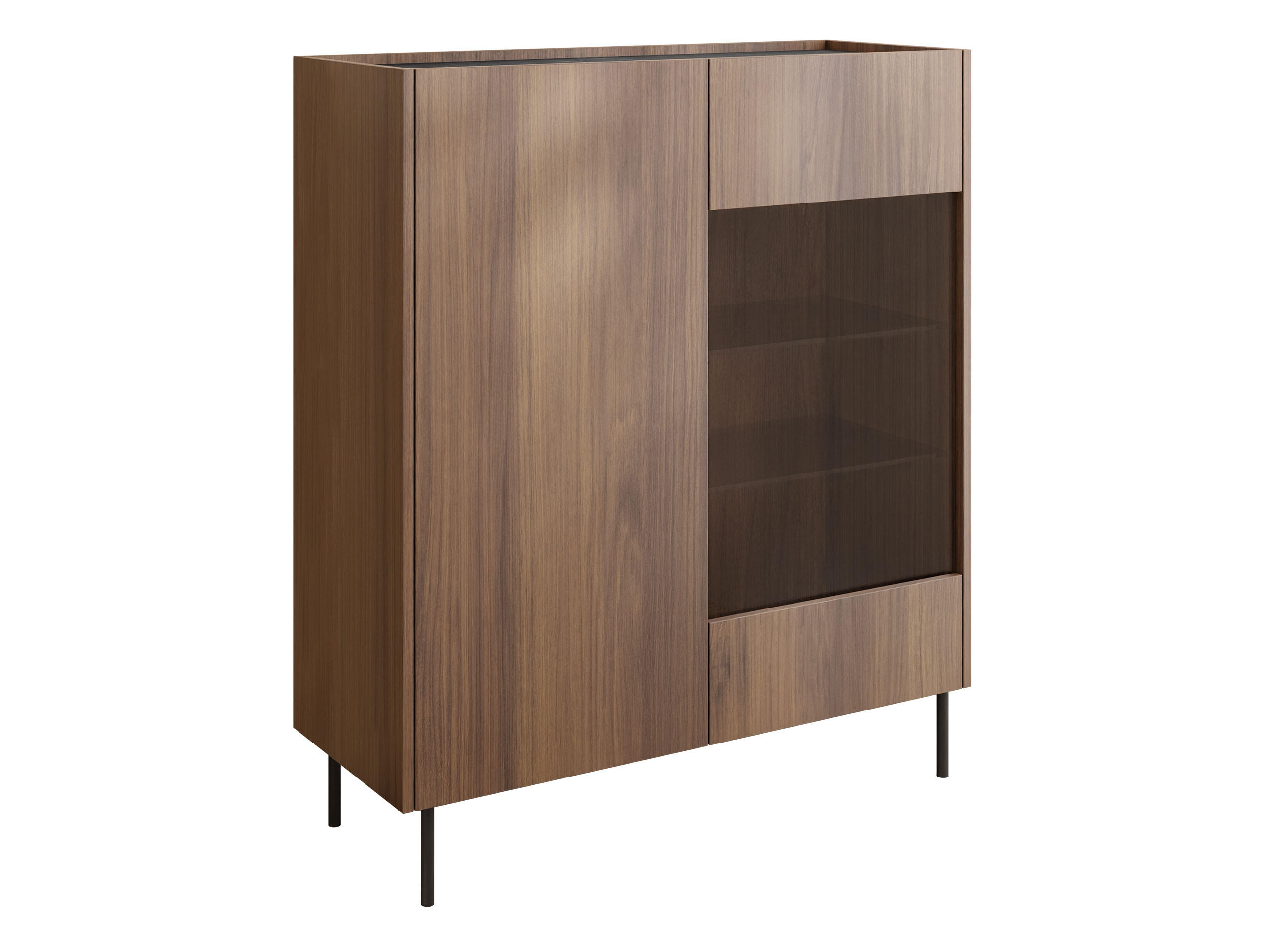 VITRINE Tewos W97 - Nussbaumfarben/Schwarz, Holzwerkstoff/Metall (97/117/37cm) - MIRJAN24