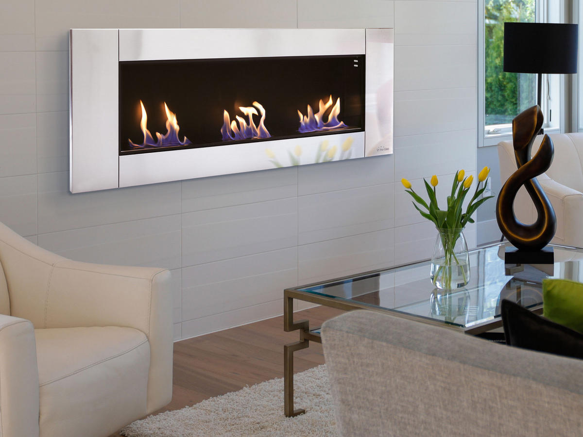 BIOETHANOL-KAMIN Silber Wandmodell inklusive 3.6 L Brennblock - Silberfarben, Metall (136/54/15cm) - Purline