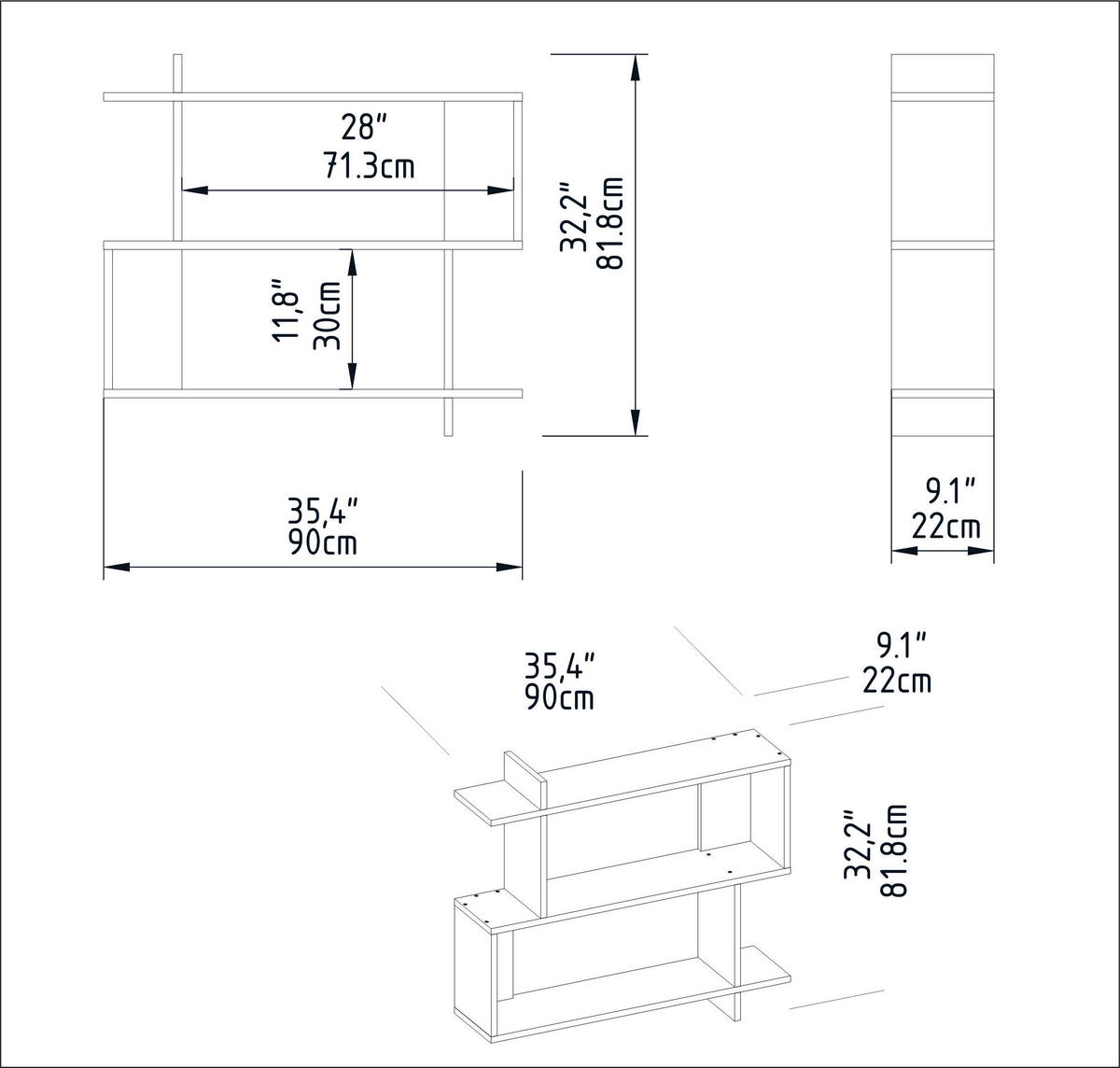 WANDREGAL Mina - Schwarz, Holzwerkstoff (90/81/22cm) - Decorotika