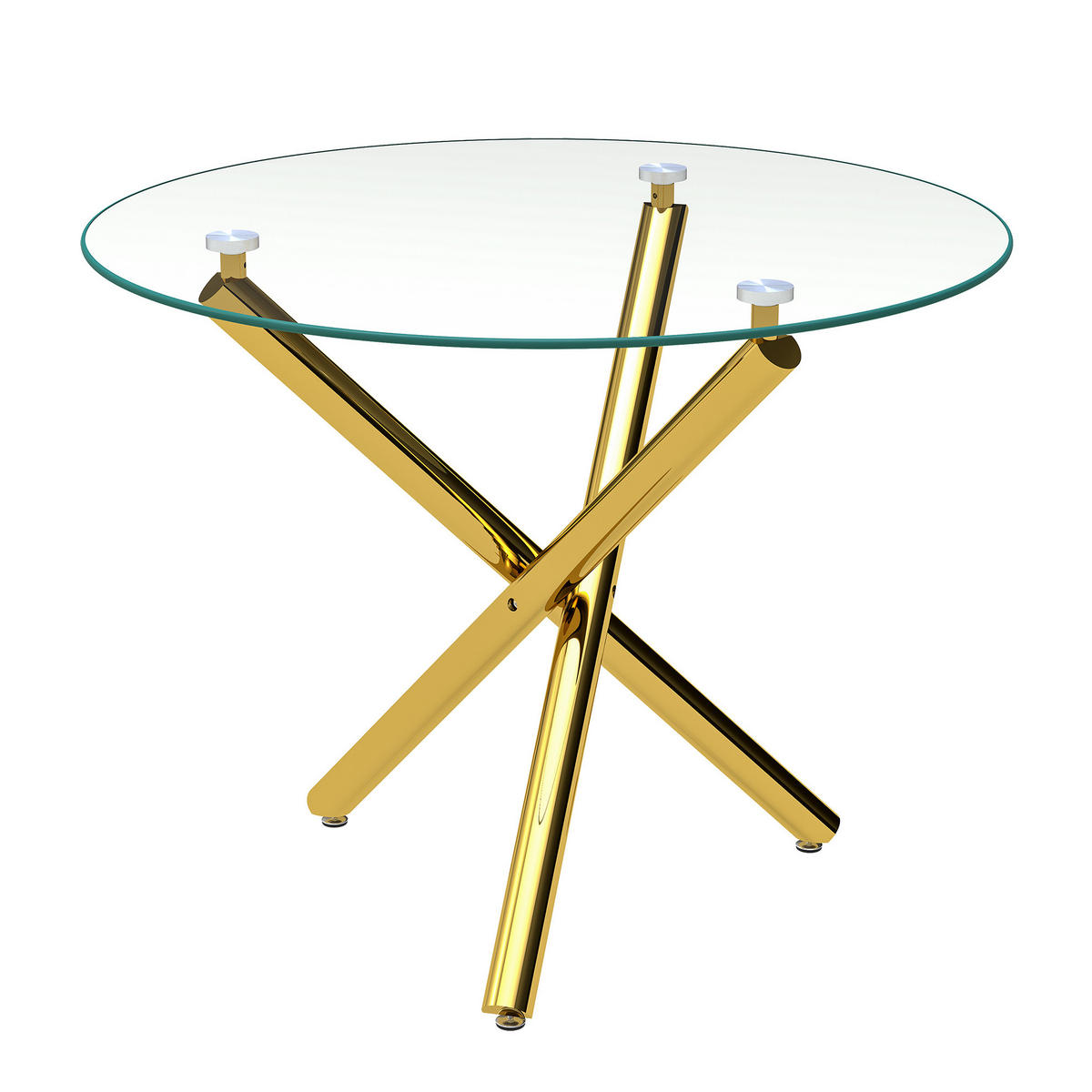 ESSTISCH 80/80/76 cm mit Tischplatte aus gehärtetem Glas, Kreuzfuß und verstellbaren Gleitern, Gold - Goldfarben, Metall (80/80/76cm) - Redom