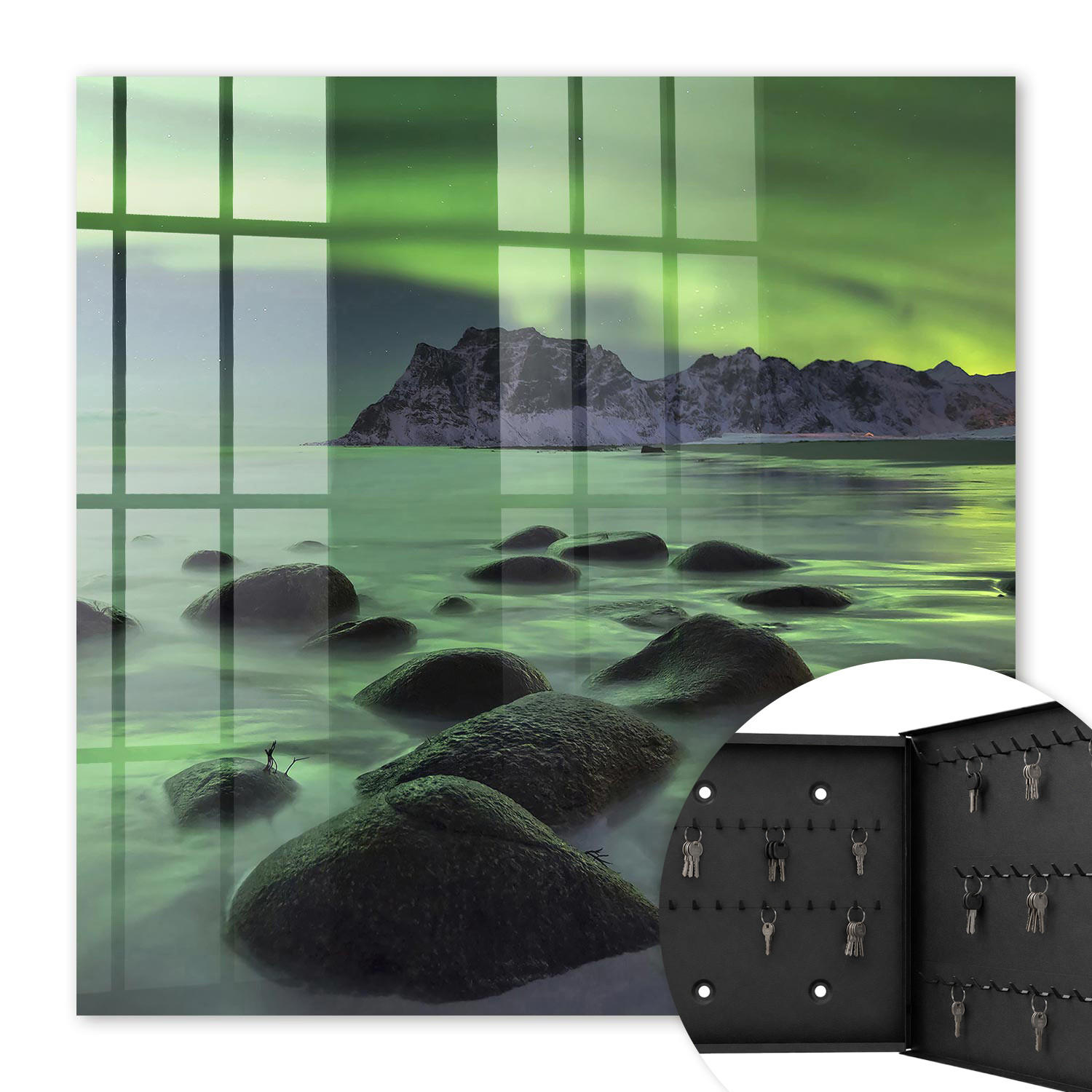 SCHLÜSSELBOX Schwarz 30x30 cm- Türöffnung nach rechts - Nordlicht - Grün, Metall (30/30/5cm) - TULUP