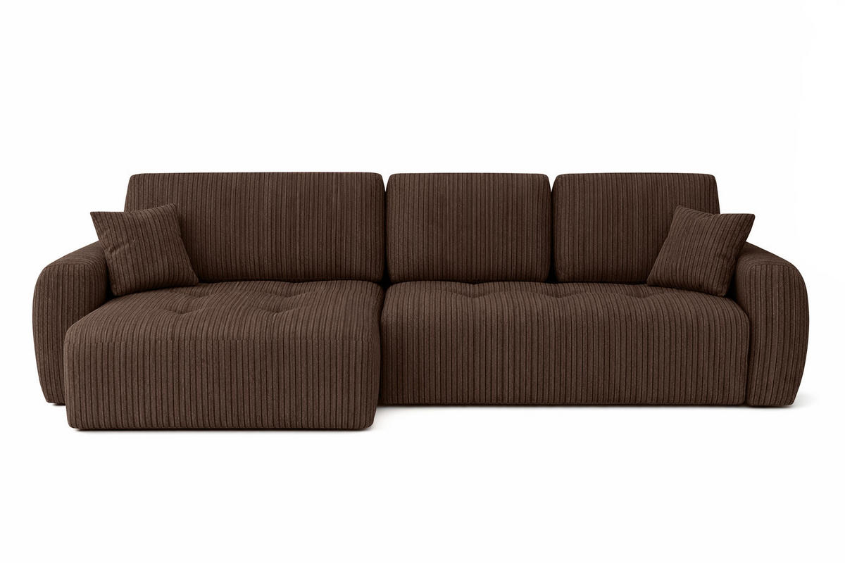 ECKSOFA Mit Schlaffunktion Und Bettkasten L-Form Ivo L, Cordstoff Poso, Braun, Links - Braun, Holz (250/142cm) - Kaiser Möbel