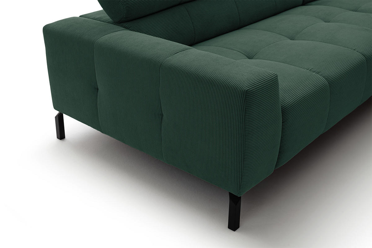 ECKSOFA MIT MOTORISCHEM SITZVORZUG OHIO Smaragdgrün Cord - Smaragdgrün/Schwarz, Textil/Metall (311/219cm) - KAWOLA