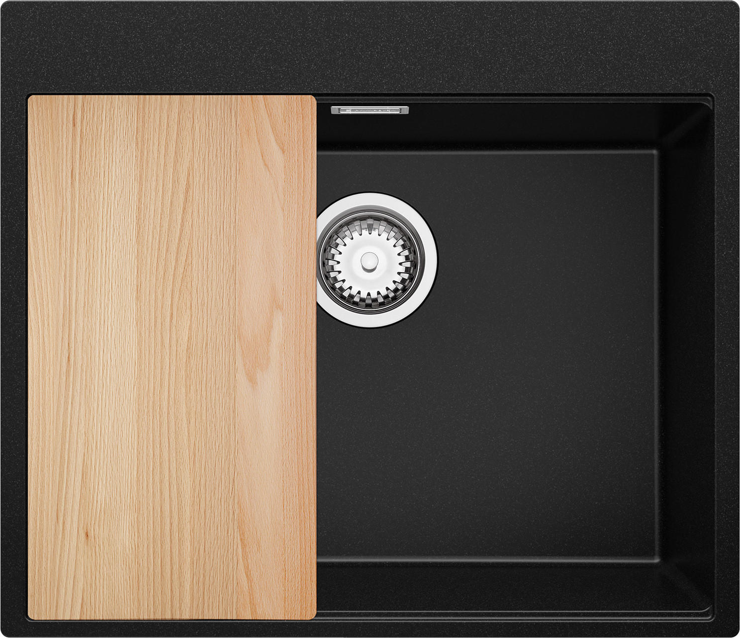 SPÜLBECKEN Oslo, 2-er set Schwarz 58/50 cm 1 Becken + Ablauf-Set + Schneidebrett ab 60er Unterschrank - Chromfarben/Beige, Kunststoff (58/20/50cm) - Primagran