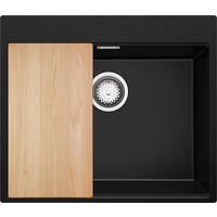 SPÜLBECKEN Oslo, 2-er set Schwarz 58/50 cm 1 Becken + Ablauf-Set + Schneidebrett ab 60er Unterschrank - Chromfarben/Beige, Kunststoff (58/20/50cm) - Primagran