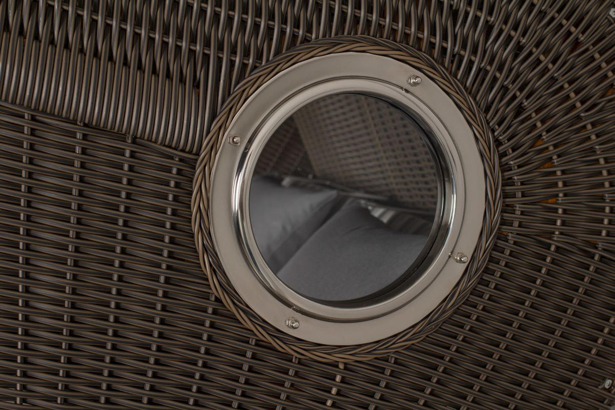 STRANDKORB Komplettset: Borkum XL Teak Bullauge - PE grau - Modell 545 - Grau, Holz/Kunststoff (142/170/95cm) - bene living