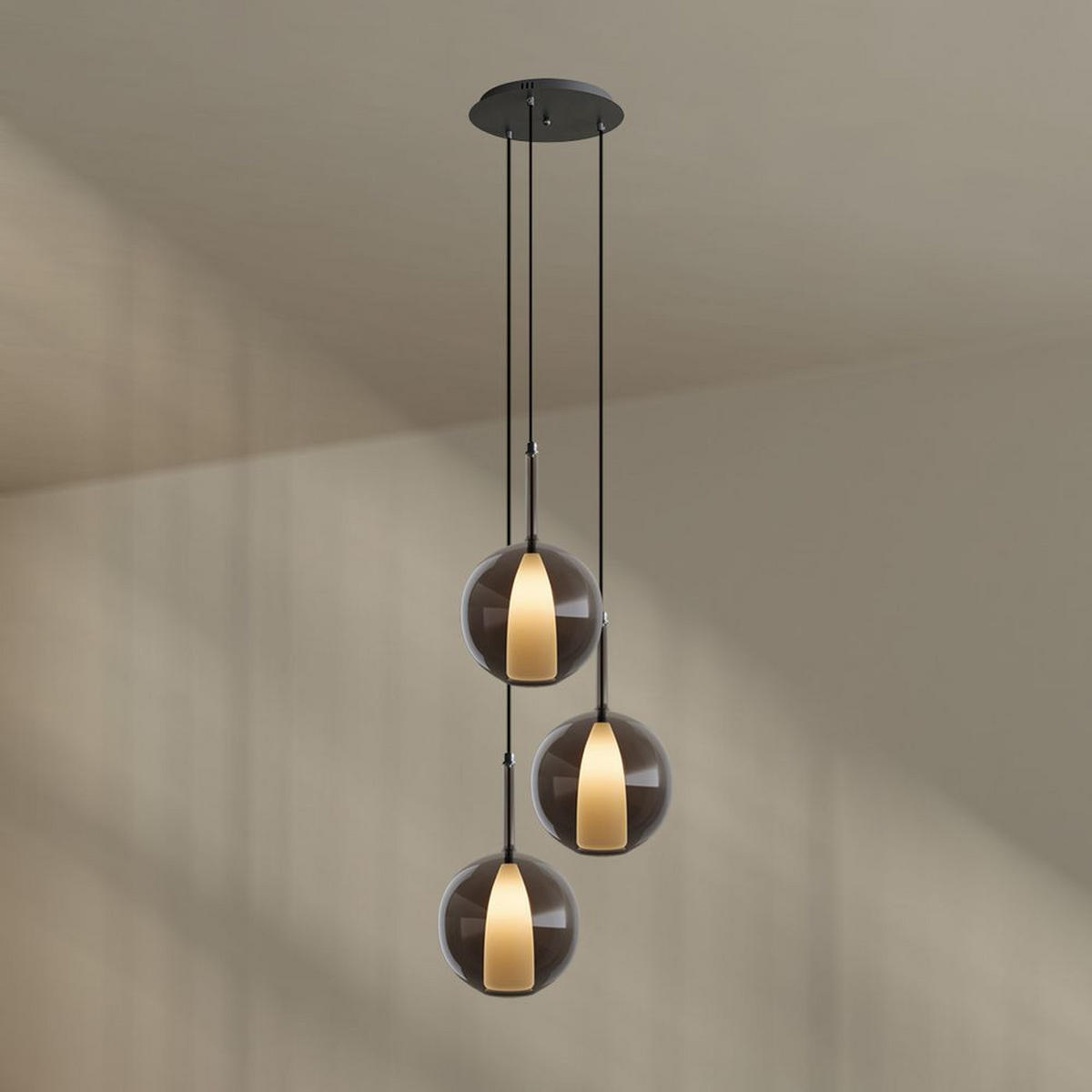 GALERIELEUCHTE Belluna 3-flammig Rauch Ø 14/24cm - Anthrazit, Glas (24/24/45cm) - s.luce