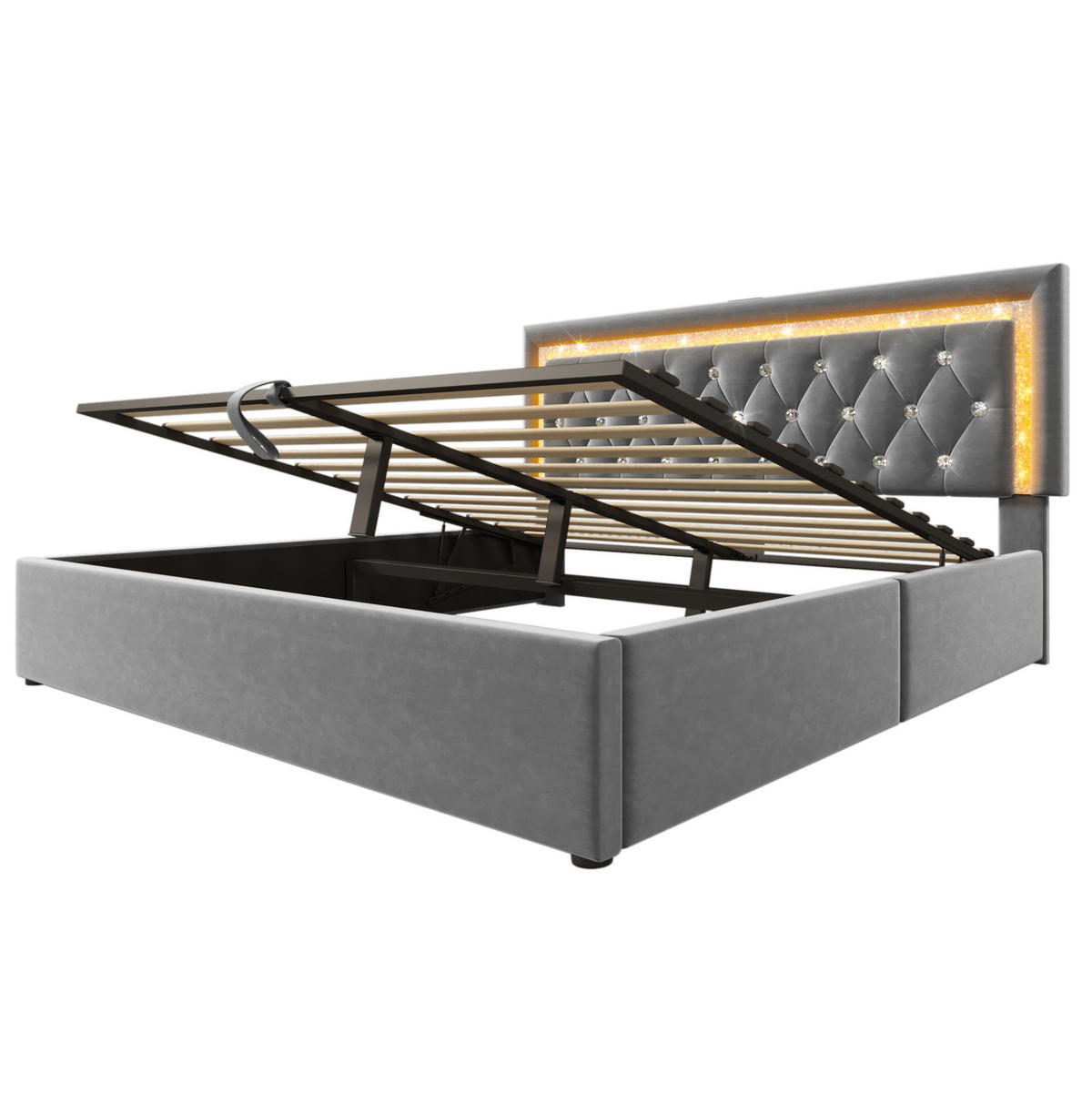 POLSTERBETT 90/200 cm aus MDF und Leinen mit LED Ausziehbett und 3 Schubladen Beige - Beige, Textil (90/200cm) - Modenvie