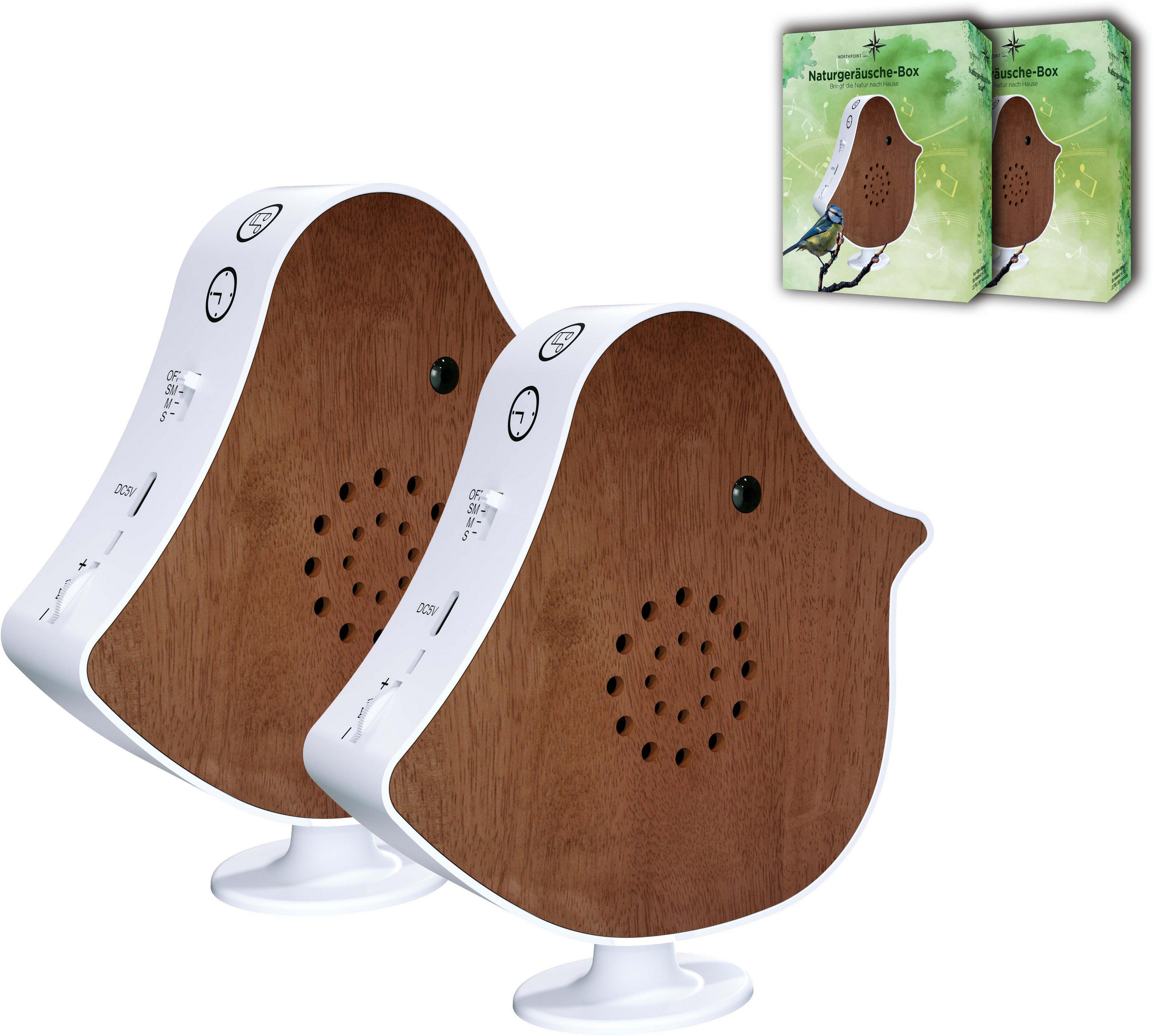 NATURGERÄUSCHE-BOX Vogel Sound Box 14x12x3 Echtholz Kirschholz 2er-Set - Dunkelbraun, Kunststoff (12/13.5/4cm) - Northpoint