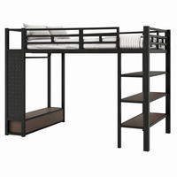 HOCHBETT mit Kleiderschrank und LED 140x200 cm Metall Schwarz - Schwarz, Metall (140/200cm) - Meubliv