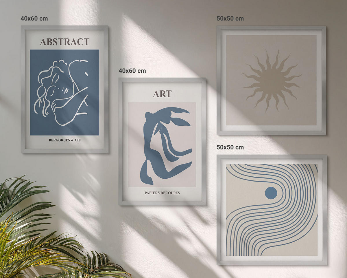 BILDER SET 4er Set - 50x50 cm & 40x60 cm Silberner Rahmen - Matisses stilvolle abstrakte Muster - Silberfarben, Kunststoff (50/50cm) - TULUP
