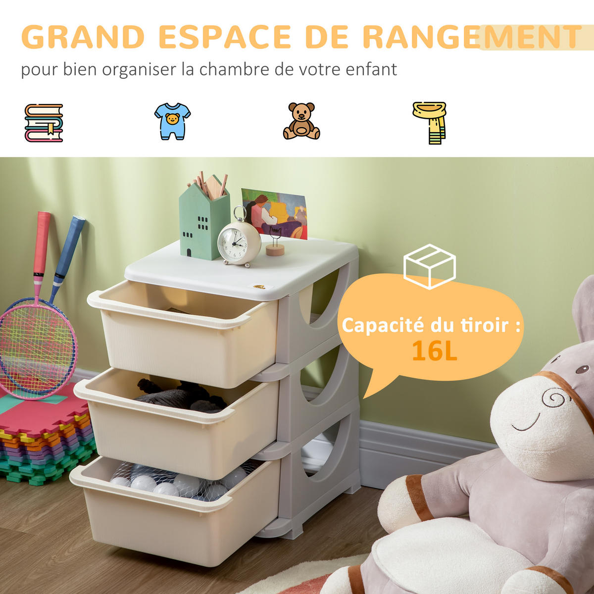 SPIELZEUGTRUHE DE-17256 3 Schubladen Creme - Creme, Holzwerkstoff (37/37cm) - ComfortXL