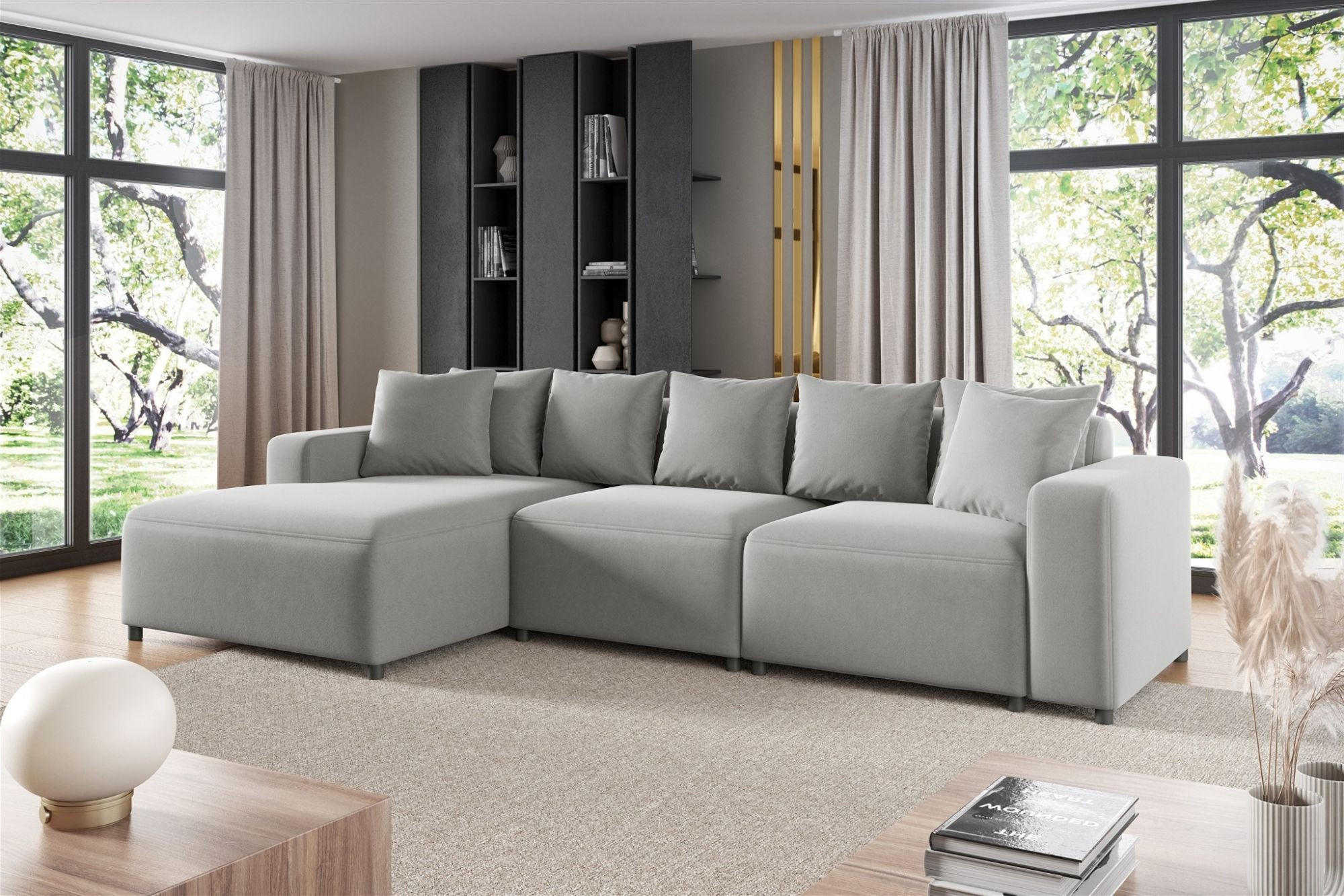 ECKSOFA Megan In Salvador - Hellgrau, Holzwerkstoff/Textil (331/165cm) - Fun Möbel