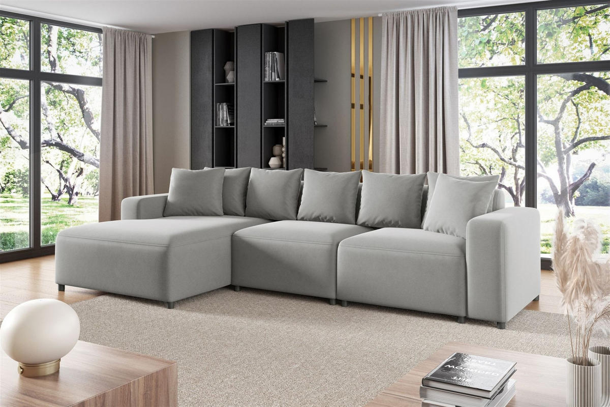 ECKSOFA Megan In Salvador - Hellgrau, Holzwerkstoff/Textil (331/165cm) - Fun Möbel