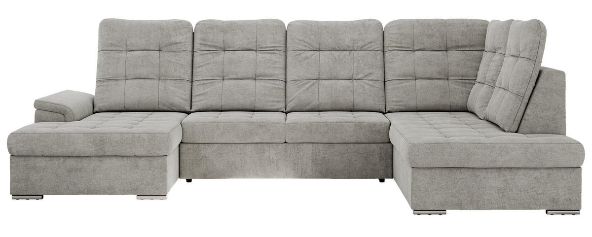 WOHNLANDSCHAFT MADRITO U - Hellgrau Struktur - Rechts - Silberfarben/Hellgrau, Textil/Metall (323/89/204cm) - MKS