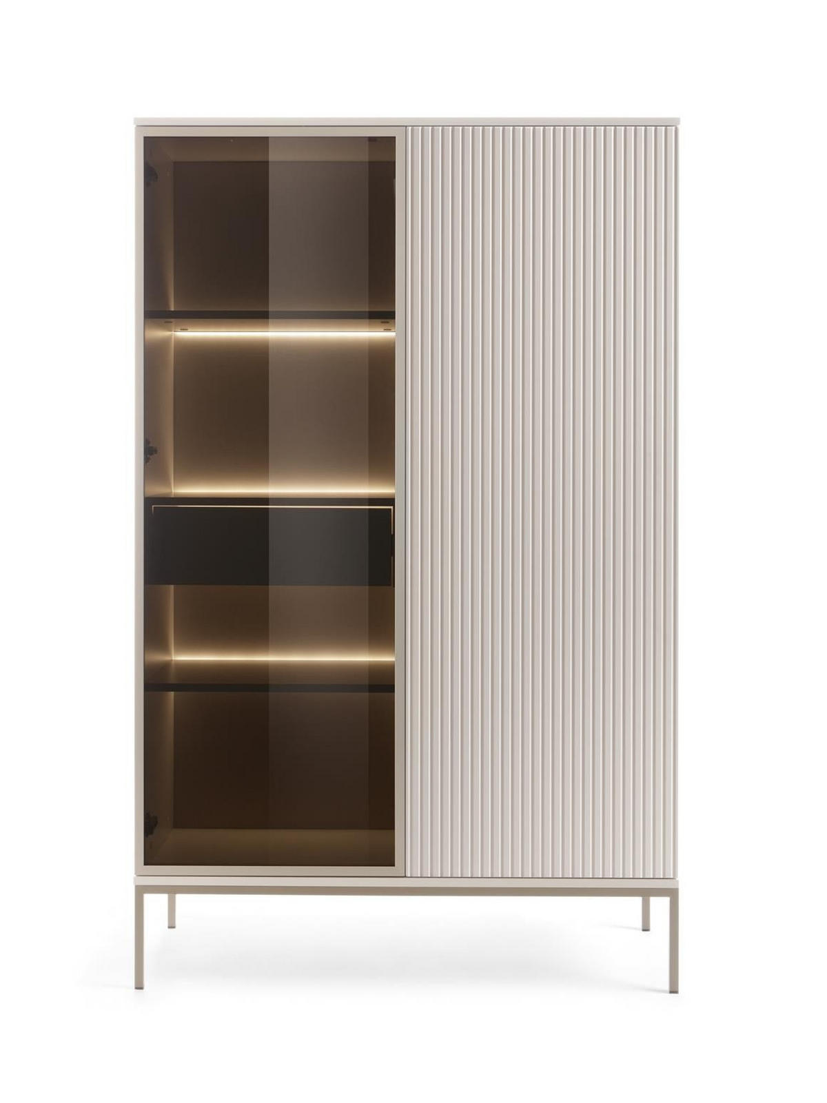 VITRINE Sentino Kaschmir, Zweitürige Hochvitrine mit LED - Kaschmir, Holzwerkstoff/Metall (104/166/39cm) - Bettso