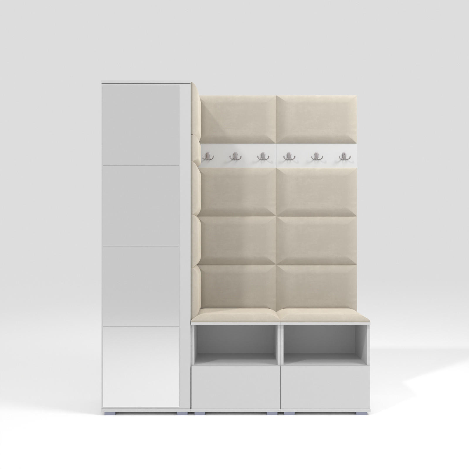 GARDEROBEN-SET Nela II mit Spiegel 150/187/40 - Silberfarben/Creme, Holzwerkstoff/Kunststoff (150/187/40cm)