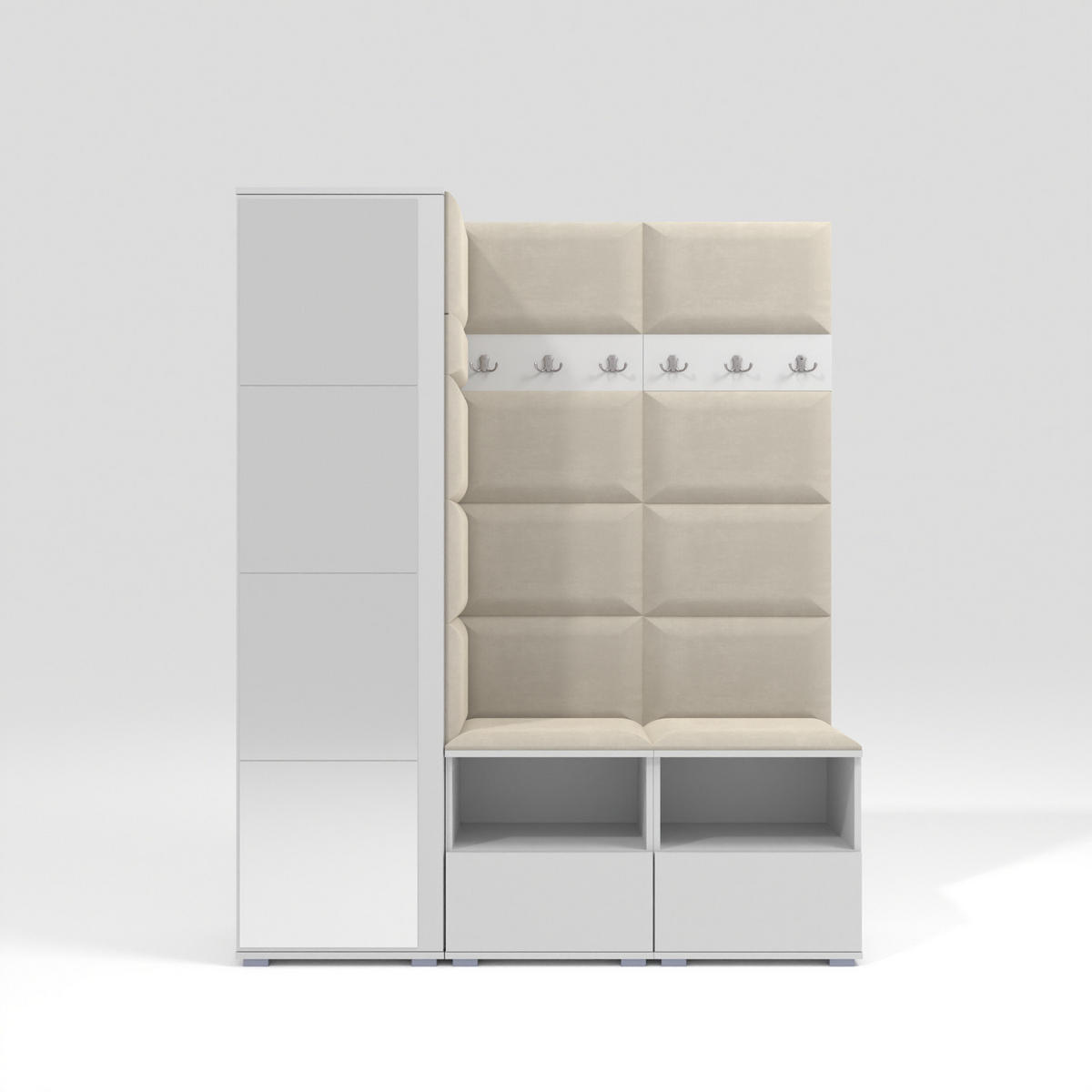 GARDEROBEN-SET Nela II mit Spiegel 150/187/40 - Silberfarben/Creme, Holzwerkstoff/Kunststoff (150/187/40cm)