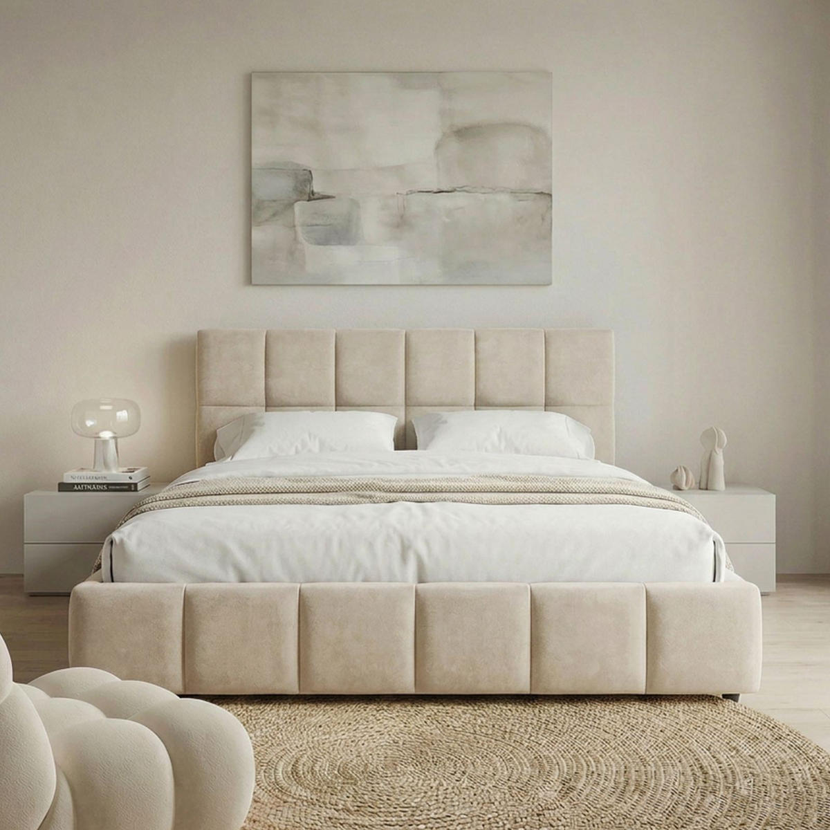 POLSTERBETT EMILIA 180x200 cm cremeweiß - Creme, Textil (180/200cm) - IDIMEX