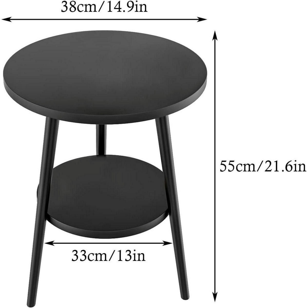 BEISTELLTISCH mit 2 Ablagen rund 38 x 55 cm Schwarz - Schwarz, Metall (38/38/55cm)