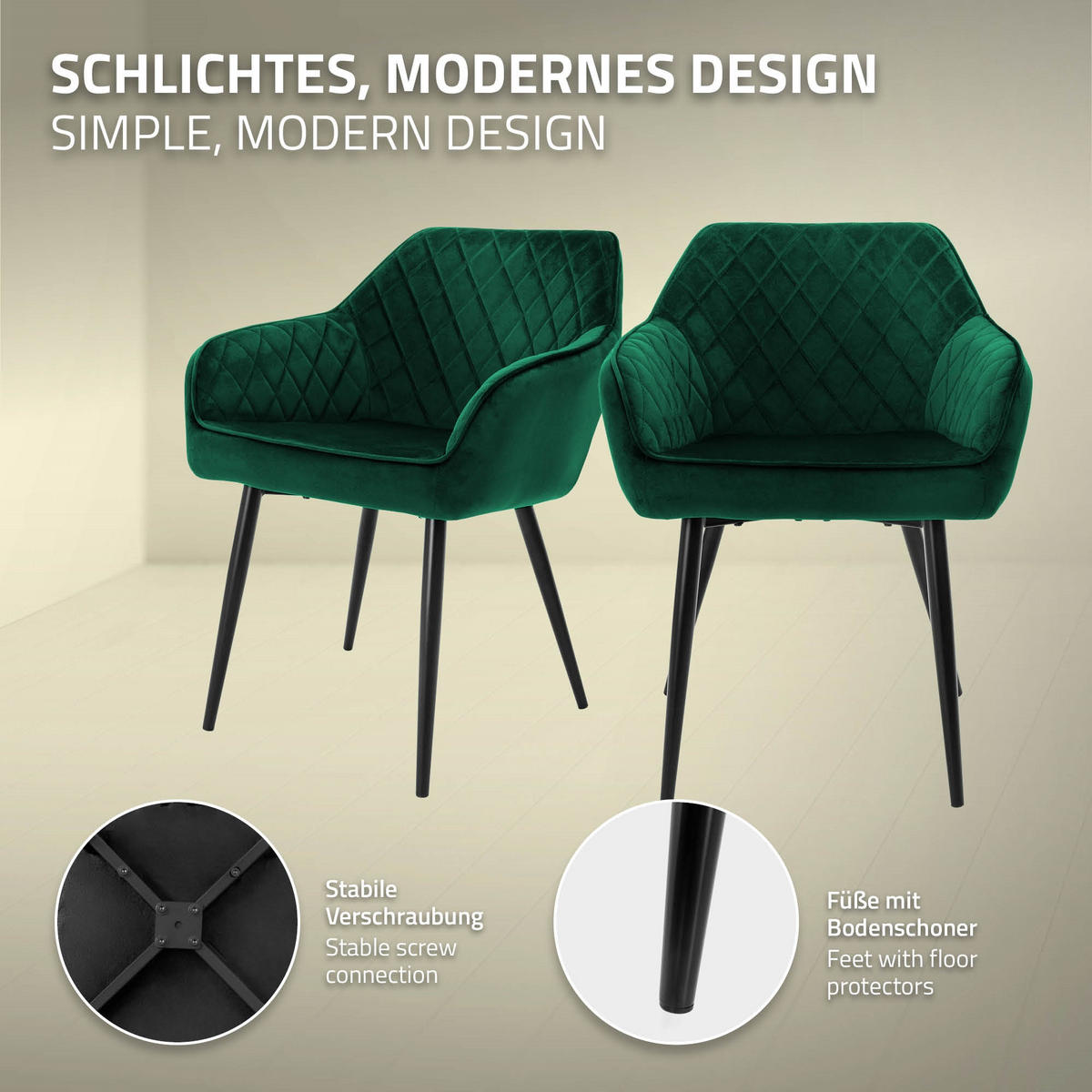 ESSZIMMERSTUHL 6er Set Dunkelgrün Samt - Dunkelgrün/Schwarz, Textil/Metall (63/80/60cm) - ML-DESIGN
