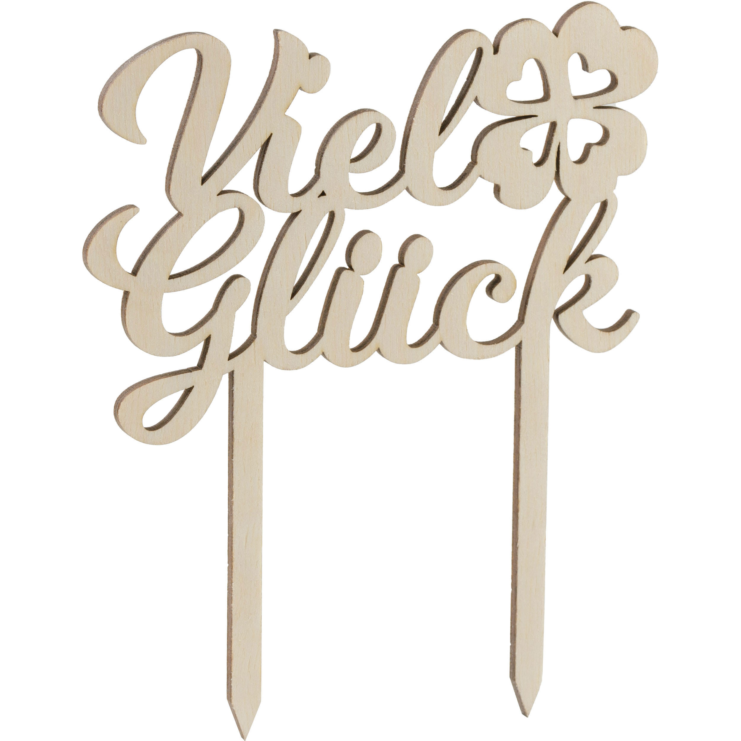 TORTENSTECKER mit Schriftzug Viel Glück, Birkensperrholz - Braun, Holz (14.5/1/12cm) - Folkroll