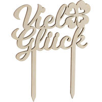 TORTENSTECKER mit Schriftzug Viel Glück, Birkensperrholz - Braun, Holz (14.5/1/12cm) - Folkroll
