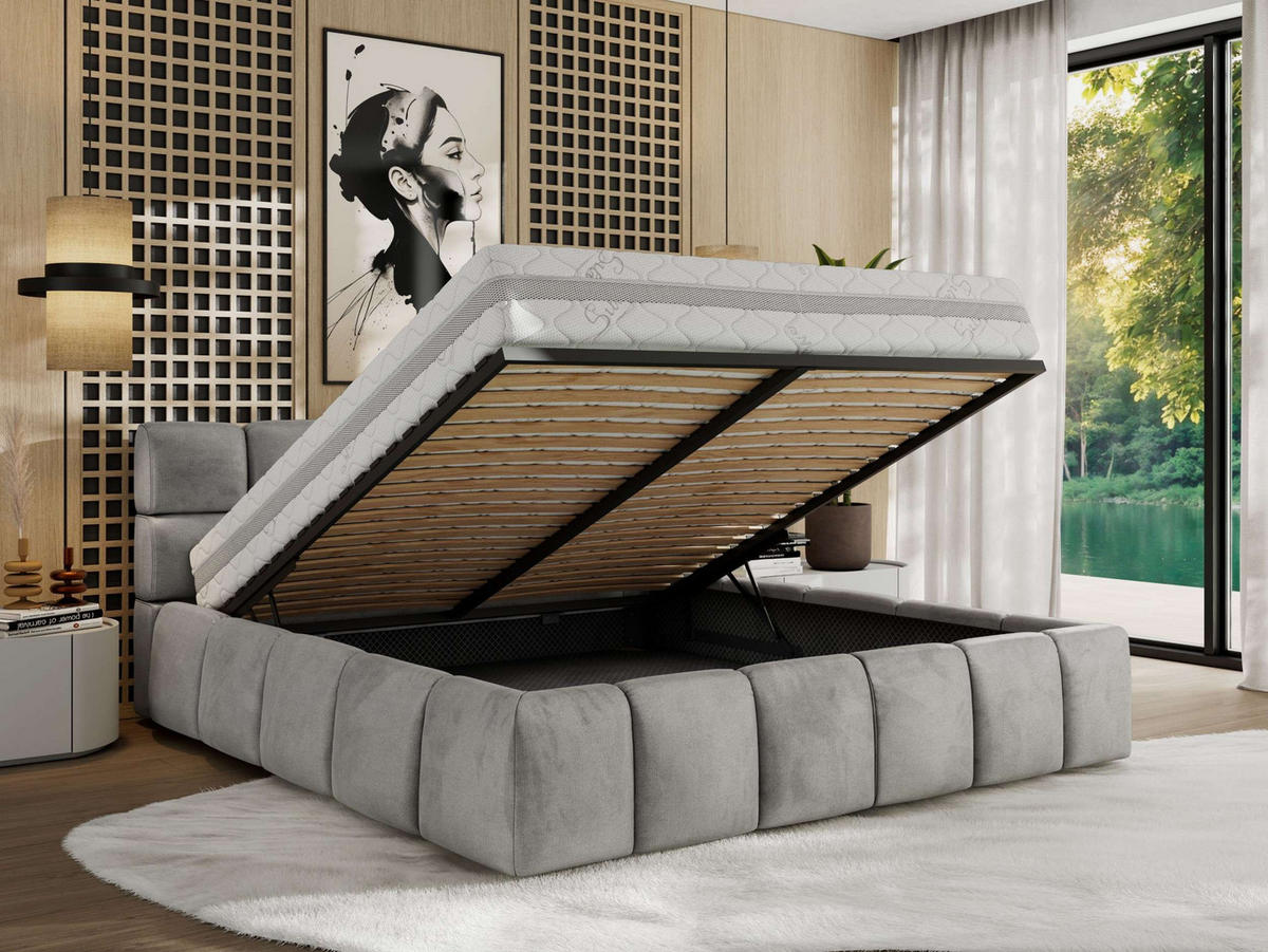 POLSTERBETT NIRA CLASSIC 180/200 - Hellgrau Velvet - Pocket-Matratze - Hellgrau, Textil (180/200cm) - MKS