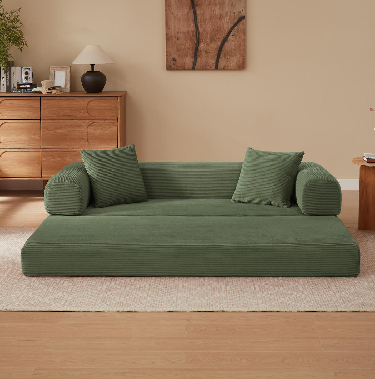 SCHLAFSOFA 1-Sitzer wandelbar Velours Grün - Grün, Kunststoff (89/59/195cm) - Meubliv