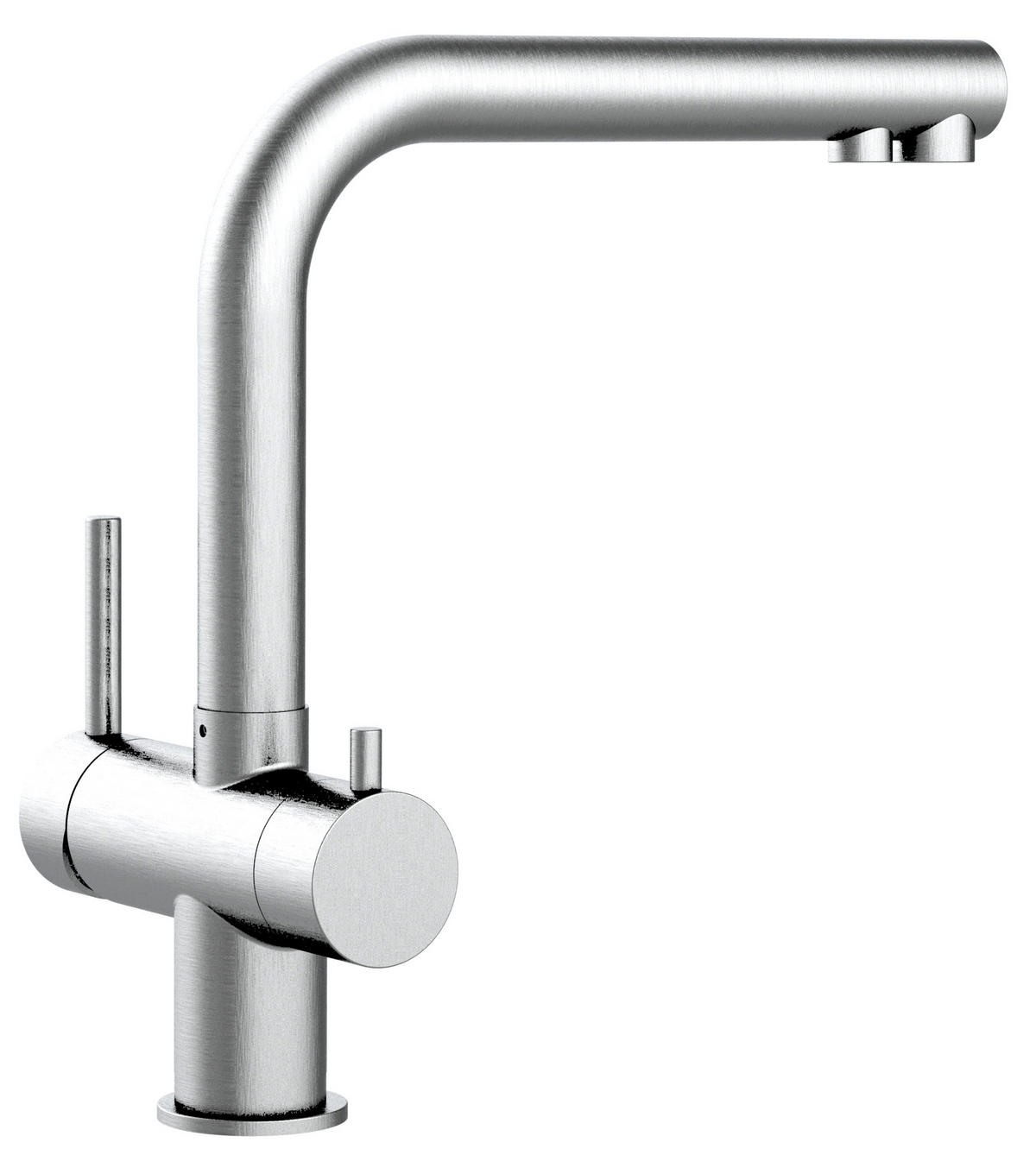 NIEDERDRUCK-3-WEGE-KÜCHENARMATUR, Edelstahl Massiv aus Chirurgenstahl, Gebürstet, 560° schwenkbar / Kurze Variante - Edelstahlfarben, Metall (22.5/28/22.5cm) - VIZIO