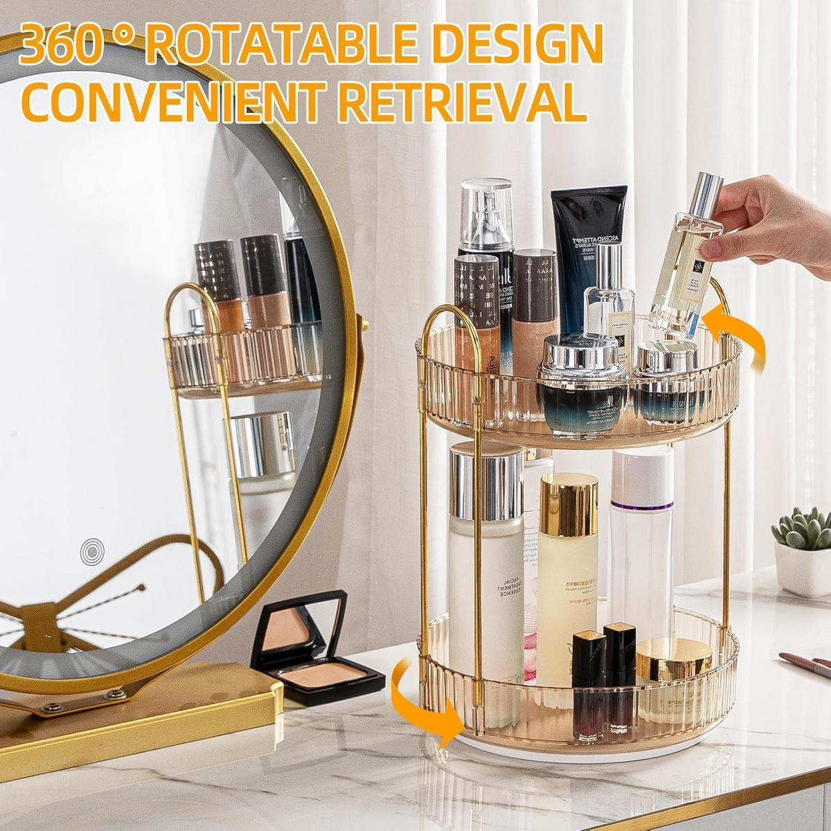 KOSMETIK-ORGANIZER, drehbar, 2-stöckig,Gold,23/23/32cm - Goldfarben, Kunststoff (23.5/10.5/23.5cm)