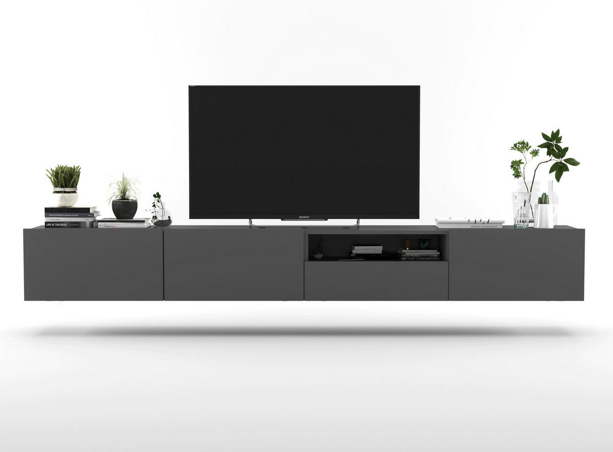TV-LOWBOARD 2-er Set Enjoy Graphit Matt Schublade 120 cm - Grau, Holzwerkstoff (240/30/35cm) - Meble Lindner