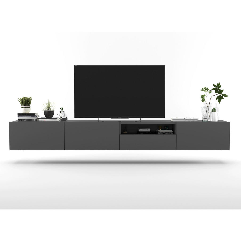 Thumbnail - Meble Lindner Tv-Lowboard, Grau, Holzwerkstoff, 4 Fächer, 1 Schubladen, Rechteckig, 240x30x35 cm, Wohnzimmer, Wohnwände,...