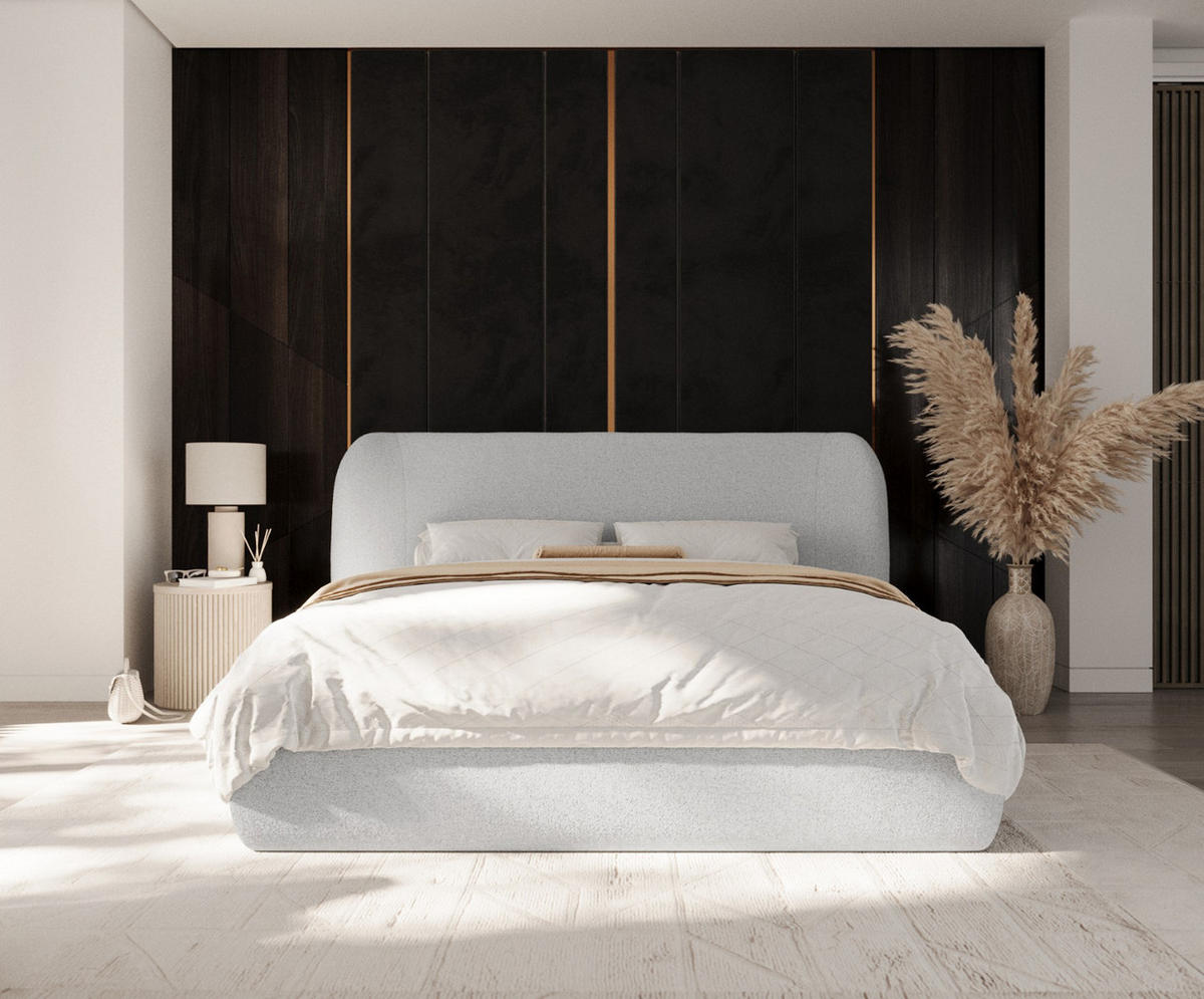 POLSTERBETT Bellano mit Stauraum 140/200 cm Hellgrau im Riva Stoff - Hellgrau/Schwarz, Holz/Holzwerkstoff (140/200cm) - AltaBeds