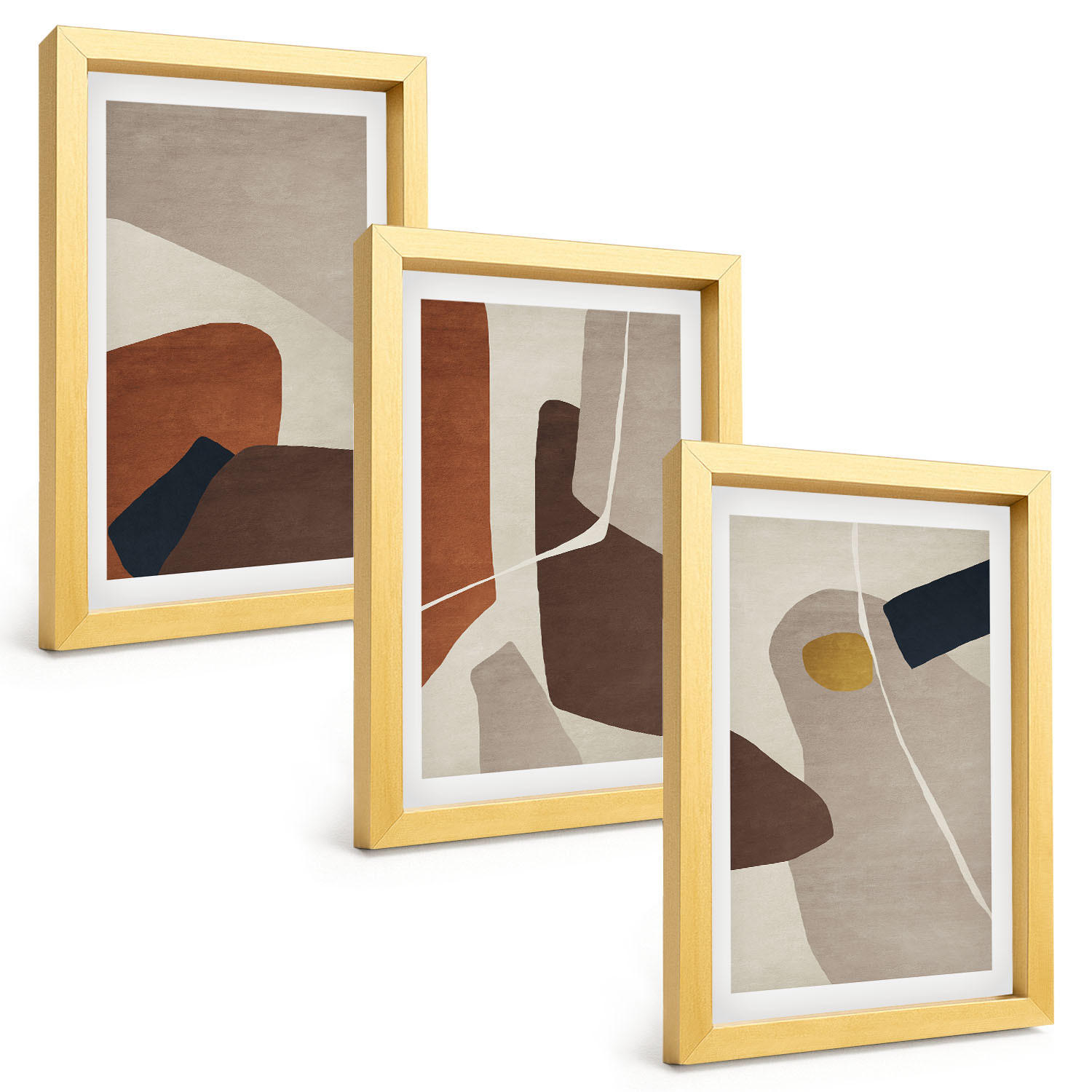 BILDER SET 3er Set - 20x30 cm Goldrahmen - Abstrakte Boho-Malerei - Goldfarben, Kunststoff (20/30cm) - TULUP
