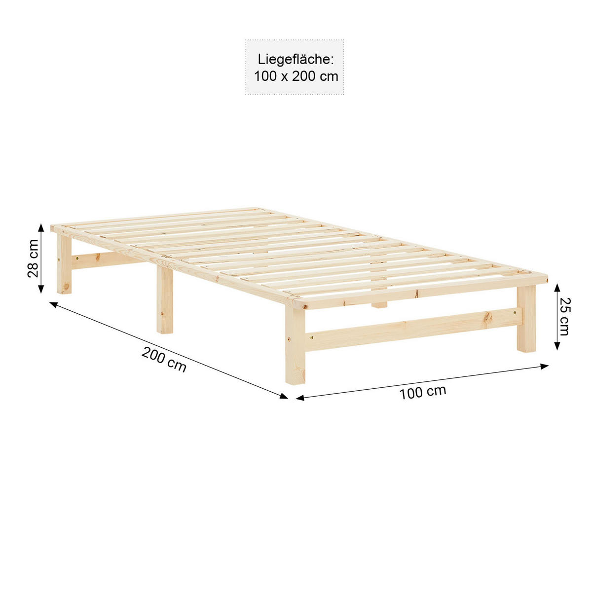 HOLZBETT 100/200 cm natur - Braun, Holz (100/200cm) - Homestyle4u