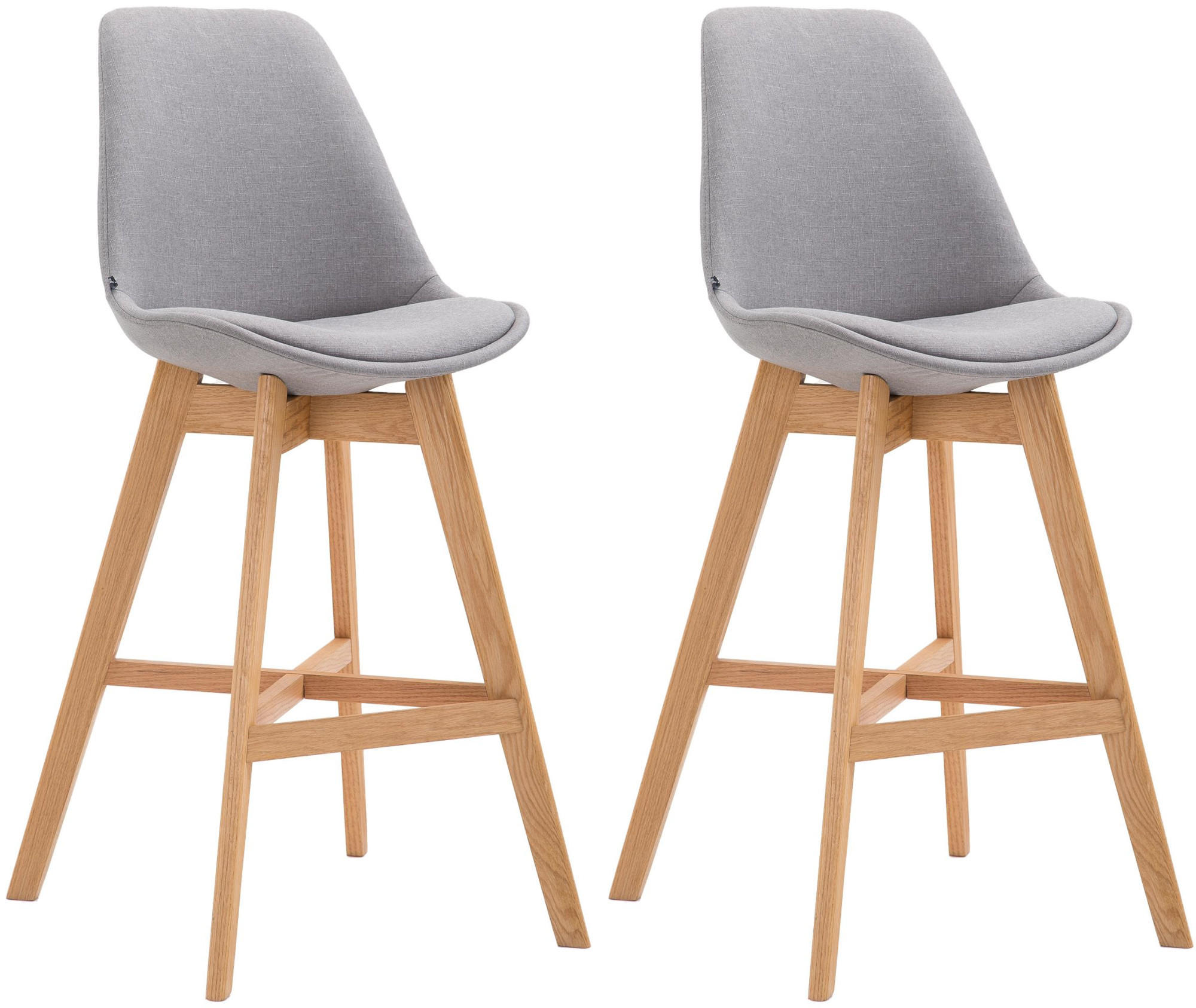 BARHOCKER 2er Set Stoff grau - Eukalyptusholzfarben/Grau, Holz/Textil (48/112/56cm) - CLP