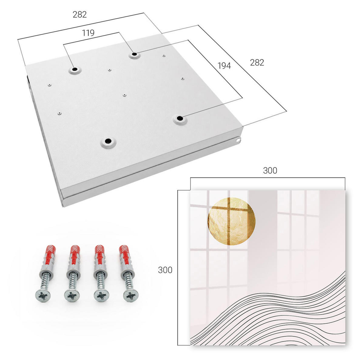 SCHLÜSSELBOX Weiß 30x30 cm – Türöffnung nach rechts - Wellen und Kreise - Beige, Metall (30/30/5cm) - TULUP