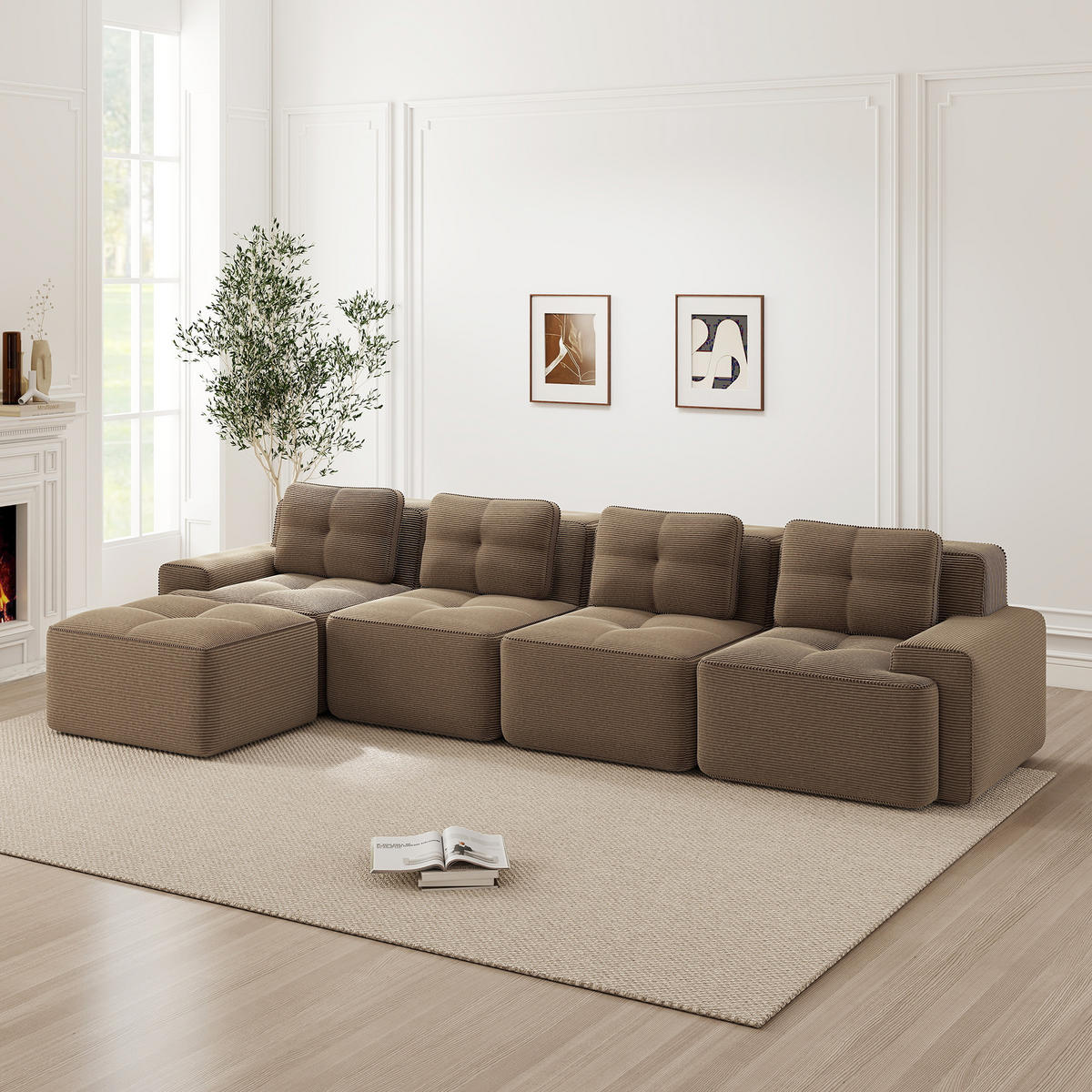4-SITZER ECKSOFA Cord Braun rutschfest - Braun, Textil (382/177cm) - WISHDOR