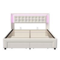 POLSTERBETT 140x190 cm mit LED, 2 Schubladen, Samt, Beige - Beige, Metall (140/190cm)