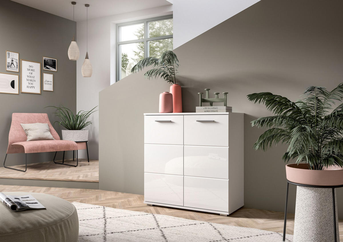 SIDEBOARD weiß - Silberfarben/Weiß, Holzwerkstoff/Kunststoff (80/83/37cm) - ebuy24