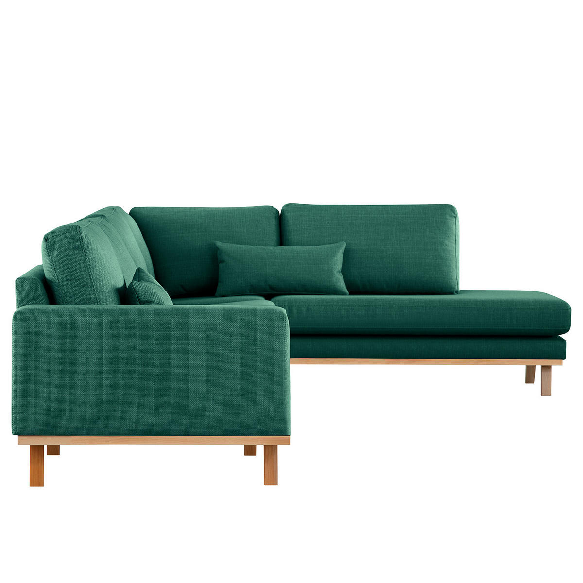 ECKSOFA mit Ottomane - Dunkelgrün/Buchefarben, Buchenholz/Textil (287/219cm) - home24