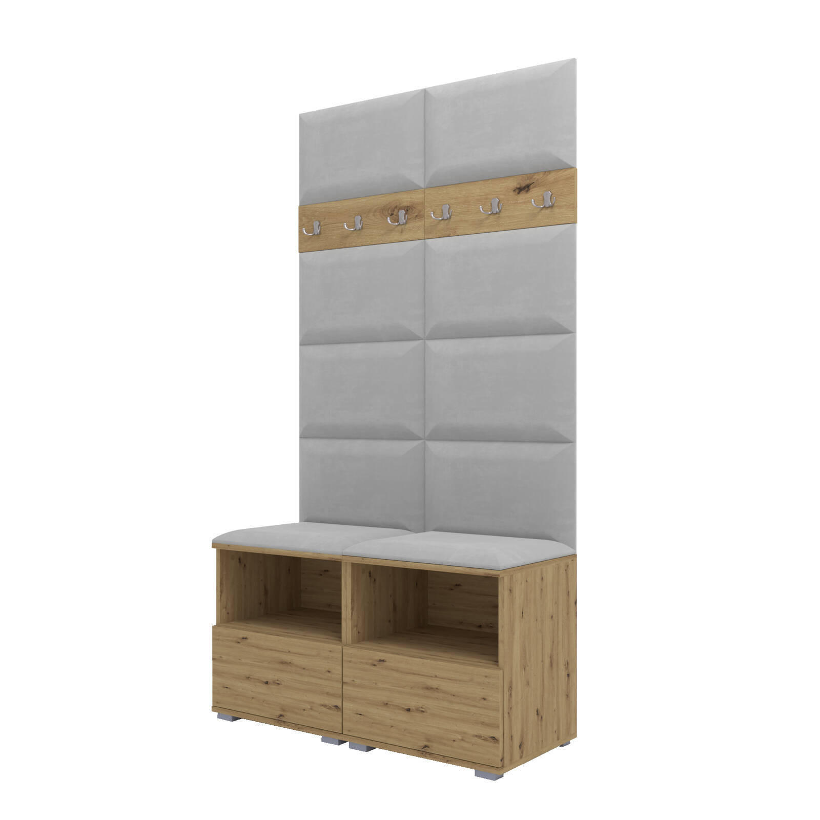 GARDEROBEN-SET Nela III mit gepolsterten Paneelen 100/187/40 - Silberfarben/Eiche Artisan, Holzwerkstoff/Kunststoff (100/187/40cm)