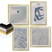 WANDBILDER 4er Set - 50x50 cm & 40x60 cm Goldrahmen - Abstrakte blaue Linien - Goldfarben, Kunststoff (50/50cm) - ArtPrintCave