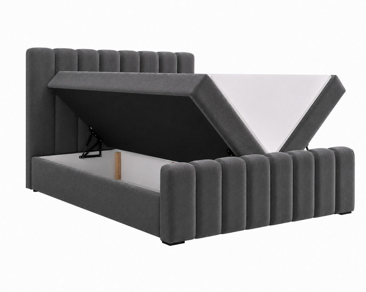 BOXBETT 01 BIS 160 x 200 cm - Vibe - Modernes Polsterbett mit Bettkasten inkl. PU-Schaum-Topper und Federmechanismus - Grau, Holz (160/200cm) - ROYAL24_MARKT