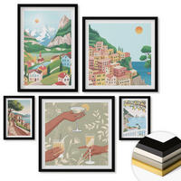 WANDBILDER 5er-Set - 50x50 cm & 20x30 cm & 40x60 cm Schwarzer Rahmen - Meereslandschaften, Zitrusfrüchte - Schwarz, Kunststoff (40/60cm) - ArtPrintCave