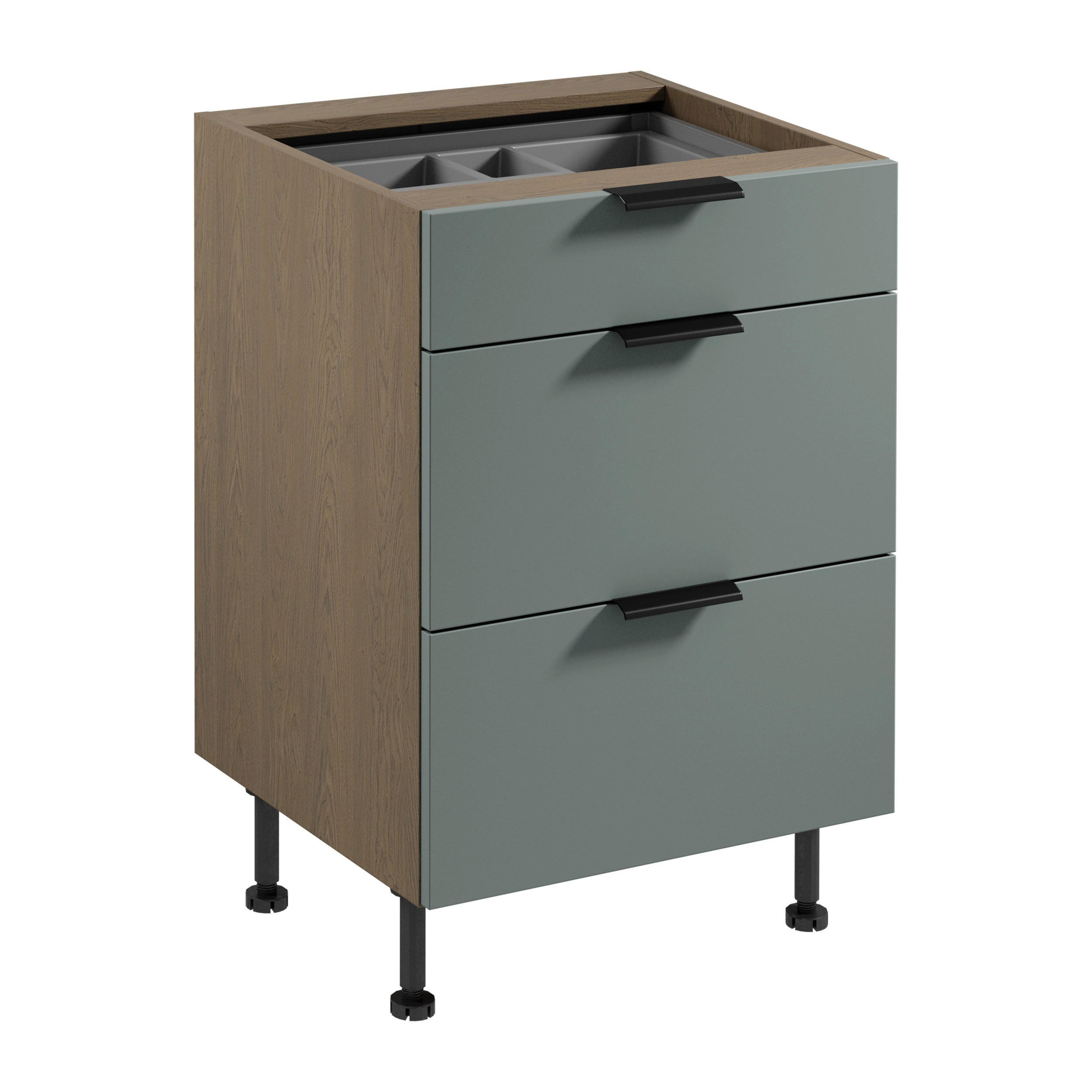 UNTERSCHRANK D60S3 AX – Sorento Grün – Grün / Eiche - Eichefarben/Grün, Holzwerkstoff (60/87/52cm) - ROYAL24_MARKT
