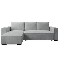 ECKSOFA CUDDY L, Eckcouch in L-Form mit Schlaffunktion und Bettkasten, Farbe: Grau, Cordstoff, Ottomane Links - Grau, Textil (240/140cm) - Storez24