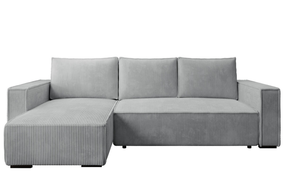 ECKSOFA CUDDY L, Eckcouch in L-Form mit Schlaffunktion und Bettkasten, Farbe: Grau, Cordstoff, Ottomane Links - Grau, Textil (240/140cm) - Storez24
